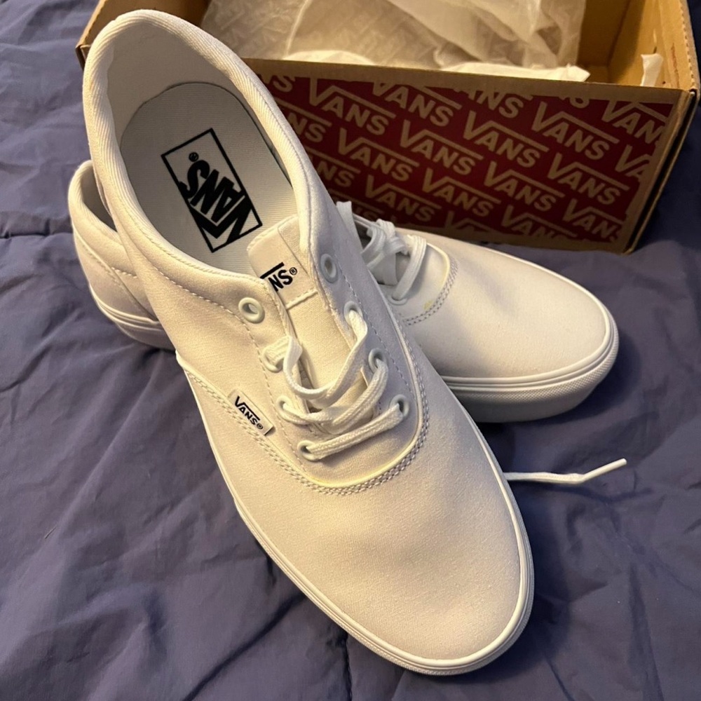 Vans White Canvas Sneakers with Waffle Soles